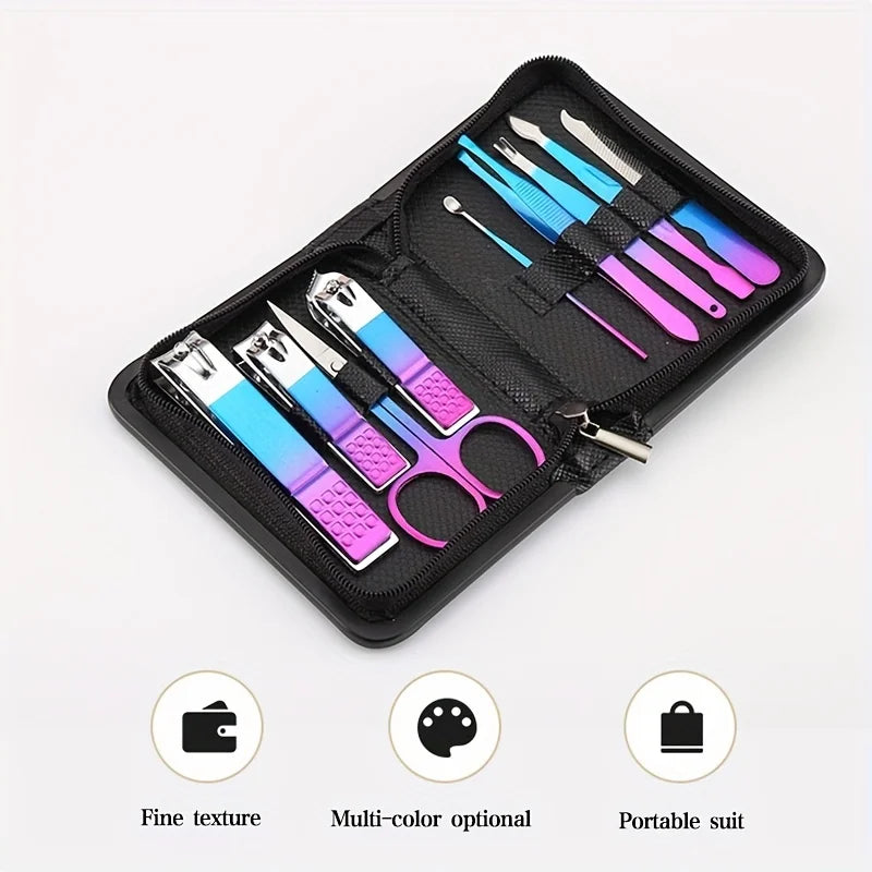 9-18pcs Set Professional Stainless Steel Manicure & Pedicure Kit Precision Nail Care with Travel Case with Nail Clipper Sciss