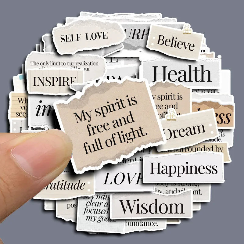 60PCS Inspirational Hand Torn Letter Phrase Graffiti Stickers for Bicycle Hand Account Pencil Case Decals