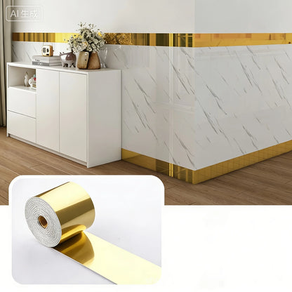500cm*10cm Self-adhesive BaseboardWall border decorative strip thick waterproof Window Sills Door Frames Decor - all golden