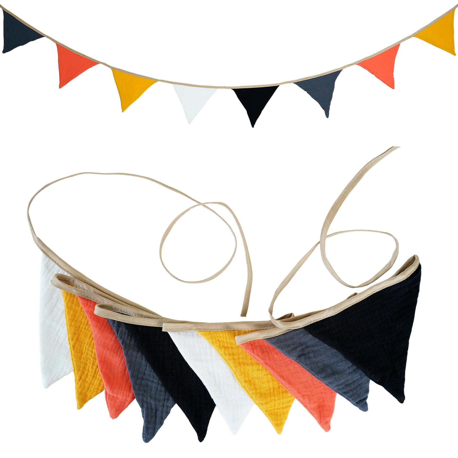 2.6M Nursery Fabric Bunting 10 Triangle Pennant Flags Party Decor Banner Home Baby Shower Carnival Garland - NO026-OrangeBlac