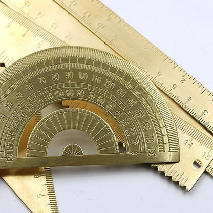 Professional Brass Drafting Set: Triangular Ruler, Protractor, French Curve, Copper Straight Edge Caliper, Vintage Drawing To