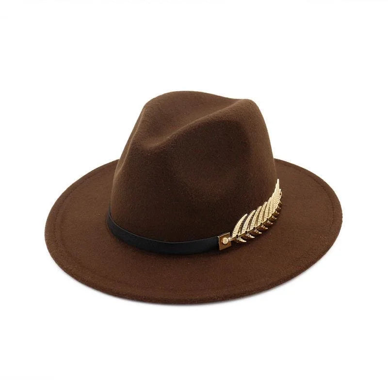 European and American foreign trade leaf decoration women's woolen hat jazz hat autumn and winter Korean version of the Briti