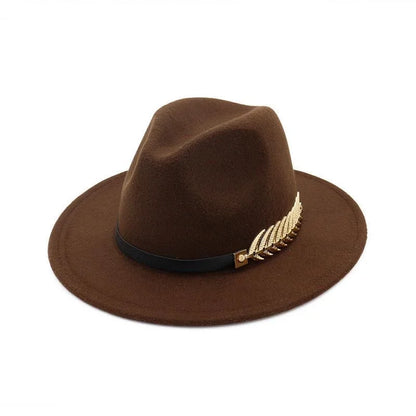 European and American foreign trade leaf decoration women's woolen hat jazz hat autumn and winter Korean version of the Briti