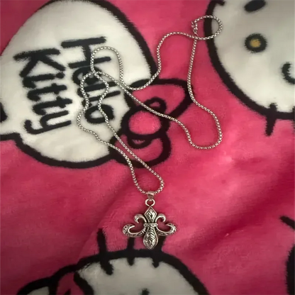 Vintage Cross Pendant Necklace Unisex Versatile Simple Long Sweater Chain Hip Hop Accessory