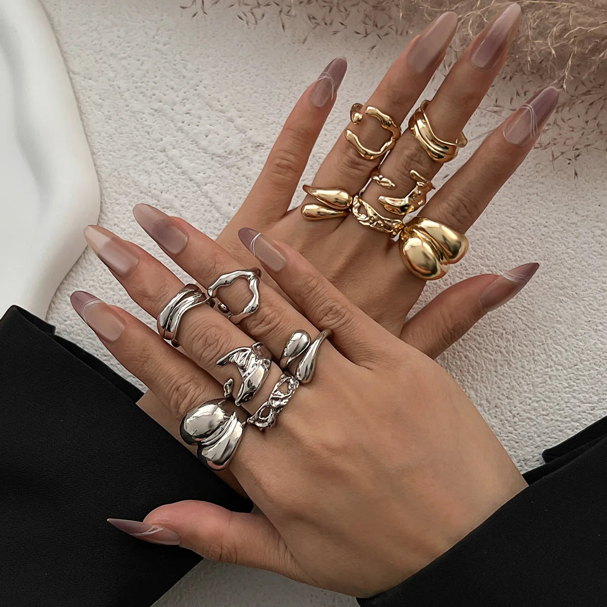 6Pcs/set Vintage Irregular Rings Set Geometric Metal Gold Silver Color Open Ring for Girls Women Men Goth Punk Couple Jewelry