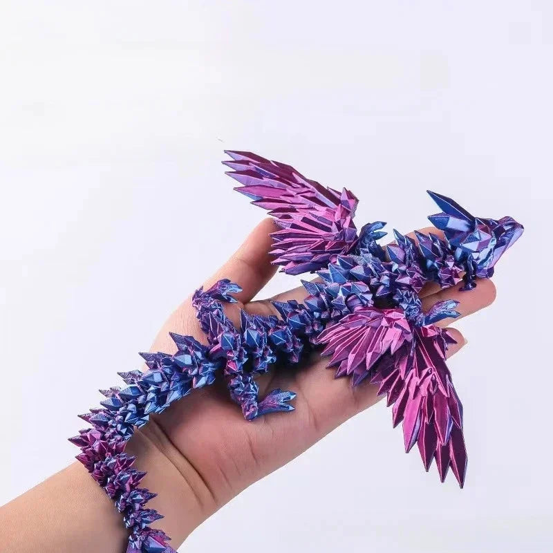 3D Printed Dragon Colorful Gem Dragon Figurines Movable Joint Rotatable Articulated Dragon Crafts Desktop Western Action Figu