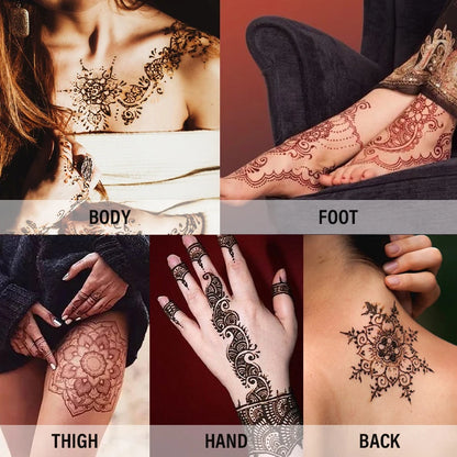 Henna Temporary Tattoo Non-Toxic Cone Body Paint Brown Tattoo Paste Waterproof Body Art Cream For Skin Decoration Festival Bo