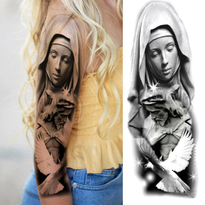 1 Sheets Wolf Lion Tiger Maori Temporary Tattoos For Men Women Adults Full Sleeve Arm Flower Rose Skull Tattoo Sticker Decor 