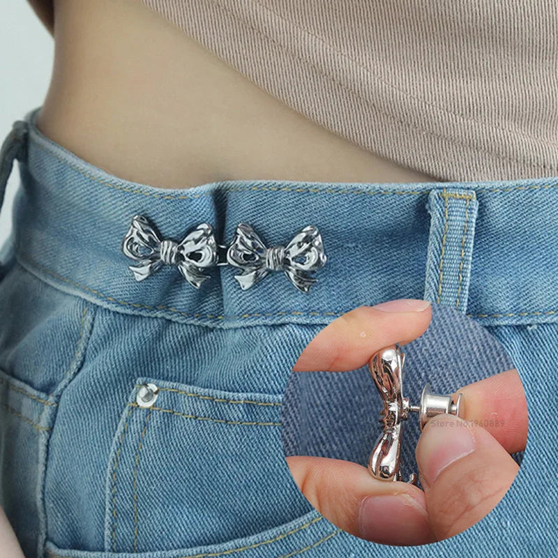 Bowknot Button Adjuster for Pants Skirts Waist Tightener Adjustable Waist Buckle for Jeans No Sewing Required Clothing Suppli
