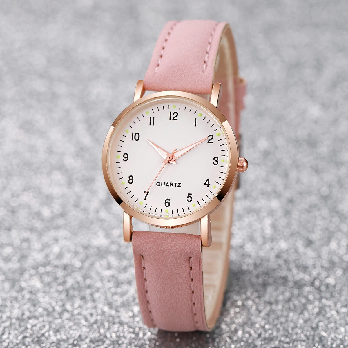 Fashion Women Watches Casual Arabic Dial Ladies Leather Band Quartz Watch Reloj Mujer Girls Clock Gift - Pink