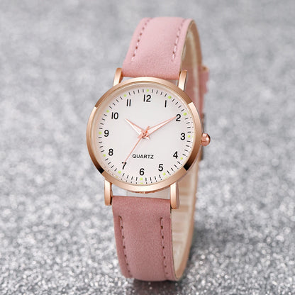 Fashion Women Watches Casual Arabic Dial Ladies Leather Band Quartz Watch Reloj Mujer Girls Clock Gift - Pink