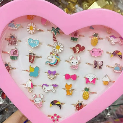 10/12/Pcs Cute Cartoon Kids Rings Kawaii Korean Children Girls Flower Bow Alloy Enamel Finger Ring Child Jewelry Gift - 15 / 