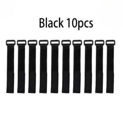 10pcs/set Reusable Fishing Rod Tie Holder Strap Hook Loop Ties Belt Fishing Rod Strapping Wrap Band Outdoor Fish Tool - Black