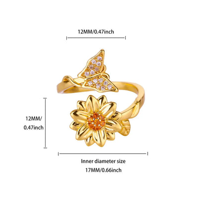 Anti Stress Anxiety Fidget Rings for Women Stainless Steel Sunflower Sun Star Spinner Ring Christmas Jewelry Gifts - JZ8159G