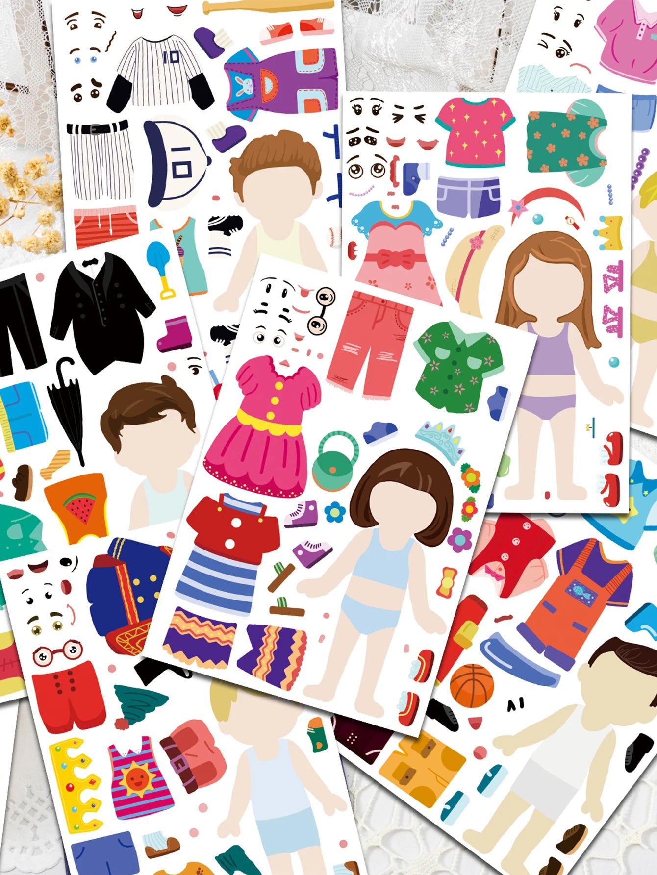 8PCS Cartoon Cute Children Dress Up Collage Scrapbook Collage Material Skateboard/Guitar/Stationery/Diary Waterproof Decorati