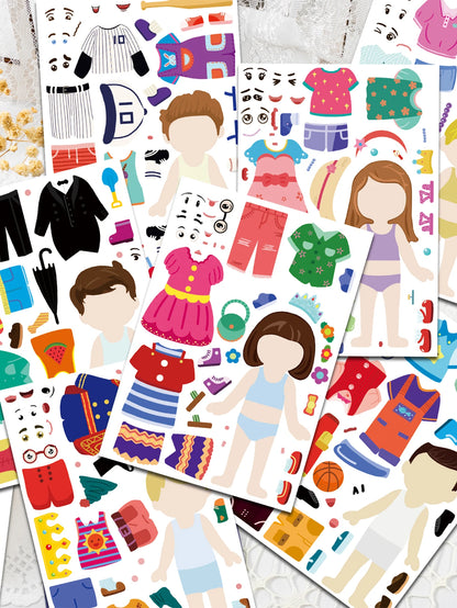 8PCS Cartoon Cute Children Dress Up Collage Scrapbook Collage Material Skateboard/Guitar/Stationery/Diary Waterproof Decorati