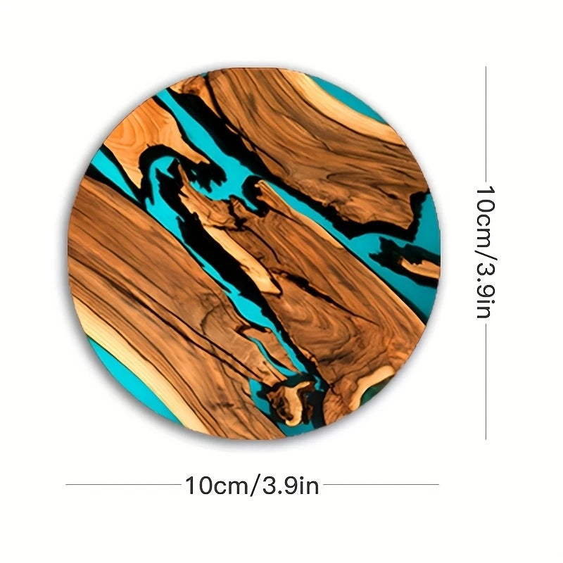 6pcs Vintage Wooden Coasters 2D 4in Tree Pattern with Lake & Desert Designs High-End Home Decor for Coffee Shops & Dining Tab