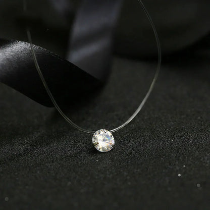 Fashion Shiny Crystal Necklace Zircon Pendant Transparent Fishing Line Invisible Ladies Necklace Jewelry Clavicle Chain Chock