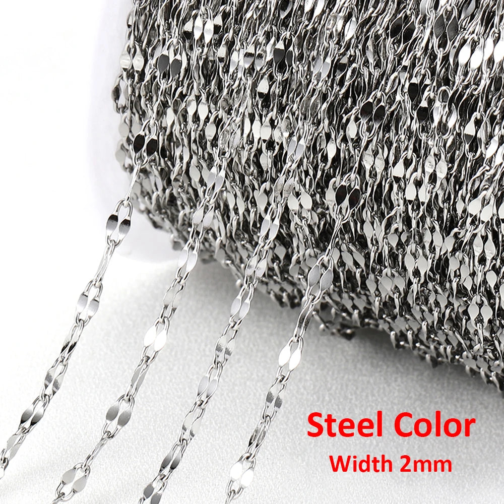 No Fade 2Meters Stainless Steel Chains for Jewelry Making DIY Necklace Bracelet Accessories Gold Chain Lips Beads Beaded Chai