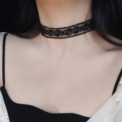 New Black White Sexy Lace Flower Necklace for Women Harajuku Gothic Short Choker Collar Necklace Party Female Neck Accessorie
