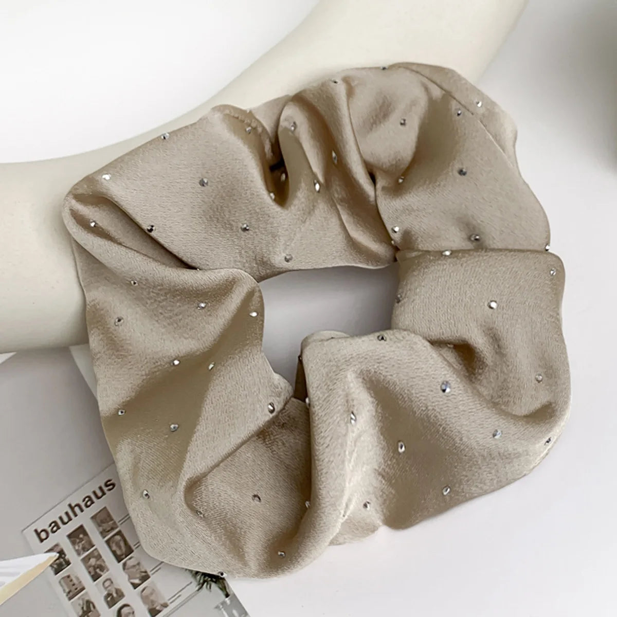 1/3PCS Satin Scrunchies With Rhinestones Decor - Soft And Comfortable Hair Ties For Ponytail And Hair Accessories - Champane 