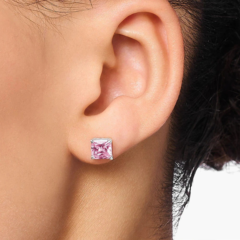 Studs Earrings Square Princess Cut Stone Europe Style Fine Jewerly For Women Trendy Gift In 925 Sterling Silver
