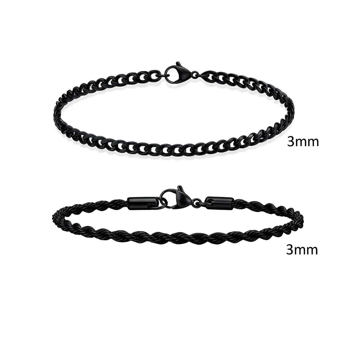 2pcs Men's Chain Bracelets,Stainless Steel Silver Gold Black Color Twist Rope Chain Wristband,Trendy Cuban Link Chains Gift -