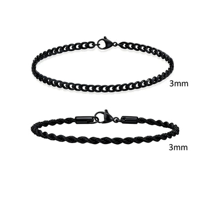 2pcs Men's Chain Bracelets,Stainless Steel Silver Gold Black Color Twist Rope Chain Wristband,Trendy Cuban Link Chains Gift -