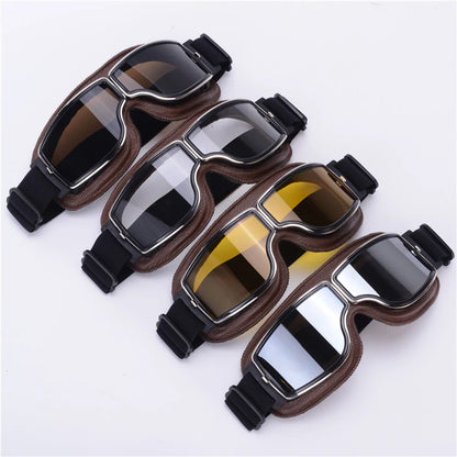Bicycle Motorcycle Glasses Windproof Motorcycle Helmet Glasses Sunglasses Retro Universal Leather Retro Motorcycle Accessorie