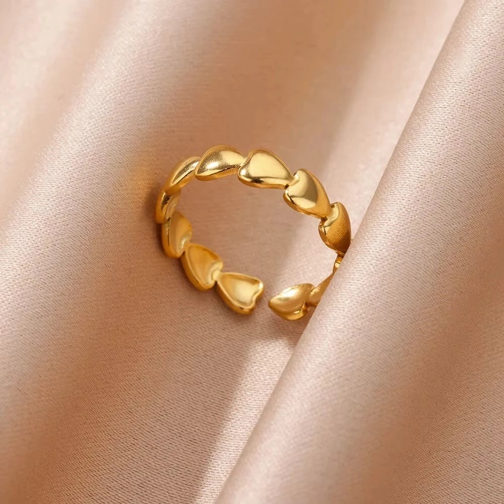 Stainless Steel Zircon Geometric Rings For Women Luxury Evil Eye Gold Color Adjustable Trendy Wedding Aesthetic Jewerly Gift 