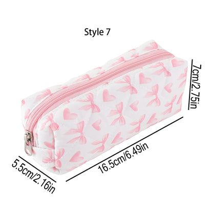 1 pc Beautiful bowknot single-layer pencil case, floral pattern design storage bag, a must-have for back to school season - L