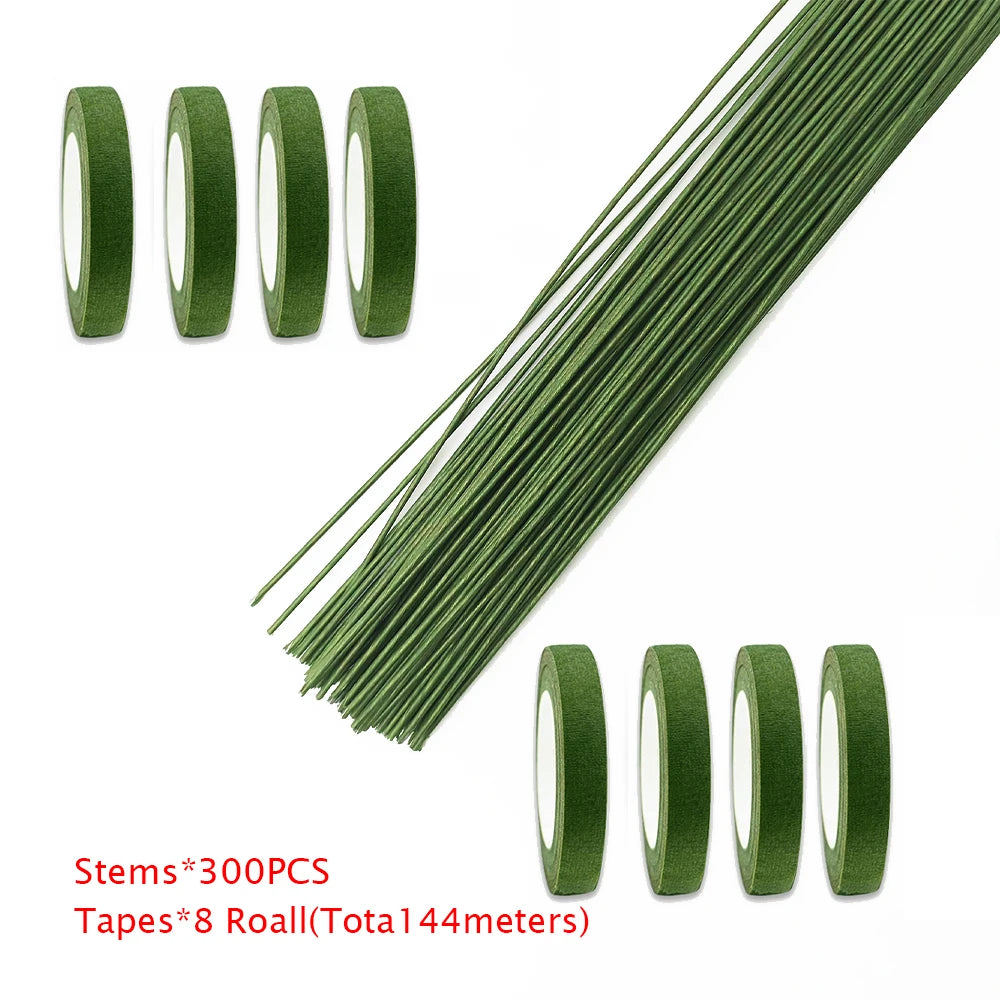 Green Flower Stem Sticks DIY Floral Material Handmade Wire Stems Floriculture Tape Self-adhesive Bouquet Floral Stem Paper Ta
