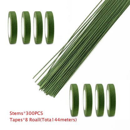 Green Flower Stem Sticks DIY Floral Material Handmade Wire Stems Floriculture Tape Self-adhesive Bouquet Floral Stem Paper Ta