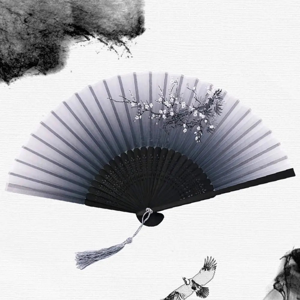 Retro Flower Pattern Home Decoration Elegent Bamboo Folding Fan Chinese Style Painting Handheld Fan Dance Performance Props