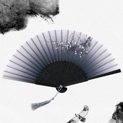 Retro Flower Pattern Home Decoration Elegent Bamboo Folding Fan Chinese Style Painting Handheld Fan Dance Performance Props -