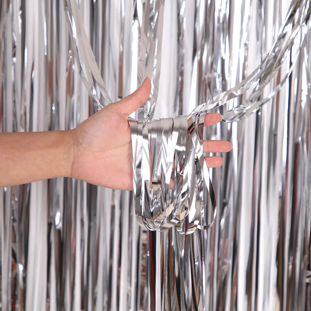 Metallic Tinsel Foil Fringe Curtains Photo Backdrop Glitter Streamers Foil Fringe Backdrop Curtain for Xmas Wedding Backgroun