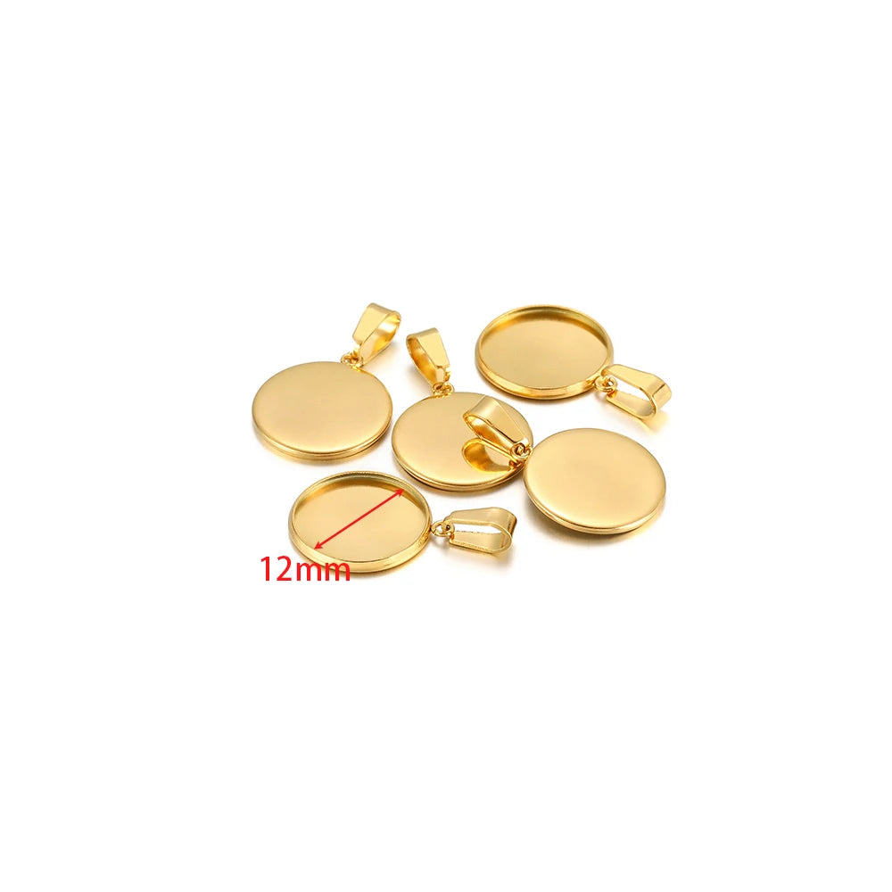 10pcs Stainless Steel 6-30mm Cabochon Cameo Base Settings Round Bezel Blank Tray for DIY Handmade Jewelry Charm Making - gold