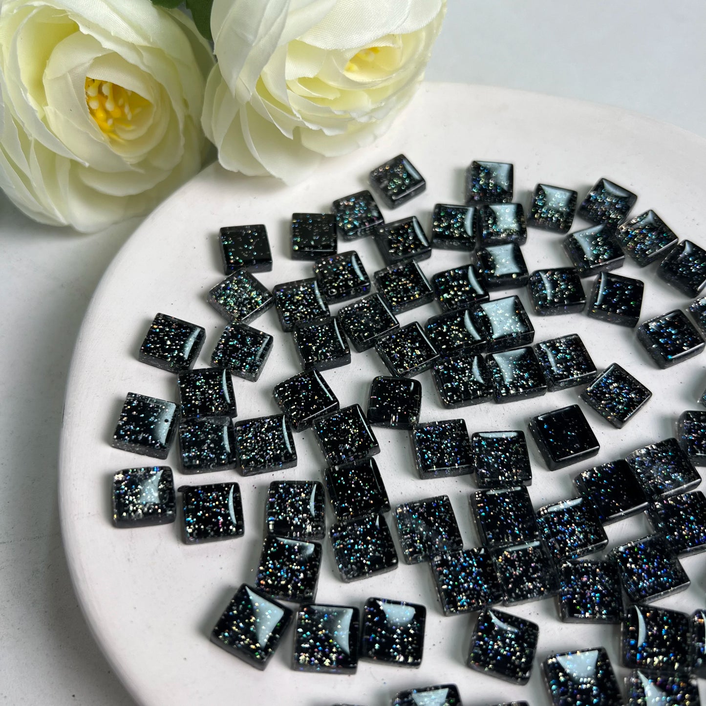 Mosaic Tiles for Crafts Blue Shine Assorted Color 50pcs Glass Glitter Mosaic Supplies Pieces Bulk Square Shape Home Decoratio