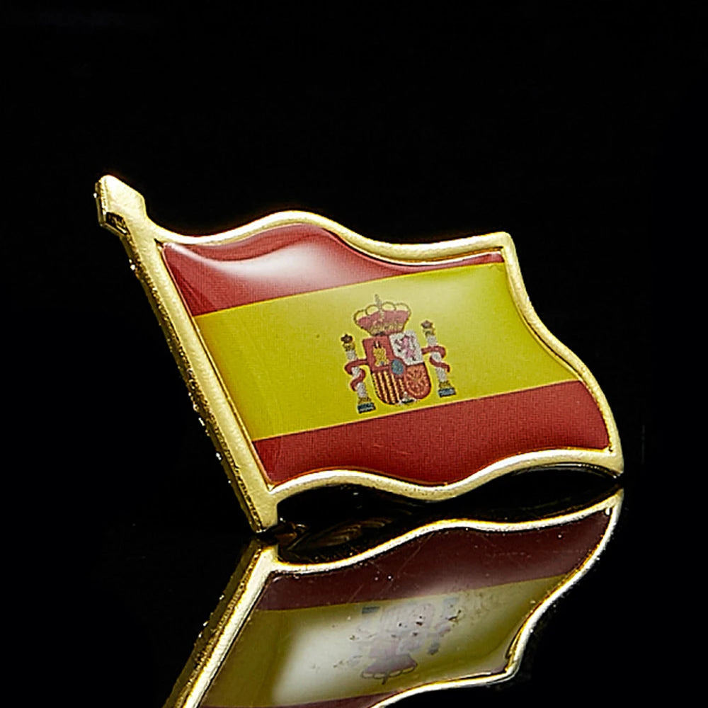Spain Waving National Flag Gold Plated Courtesy Enamel Lapel Pin Badge Collectible
