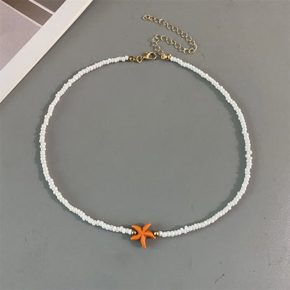 Shell Starfish Woman Short Necklace Summer Holiday Gift Handmade Choker Seed Beads Neck Jewelry White - D