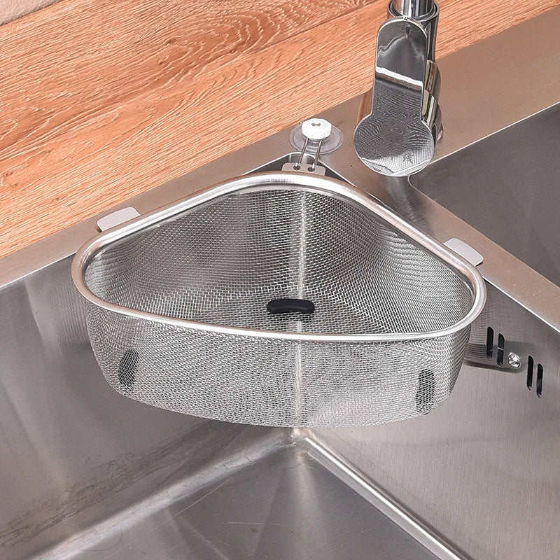 Kitchen Sink Drain Basket Stainless Steel Triangle Food Vegetables Peel Egg Filter Storage Organizer Kitchen Shelf Rack Drain