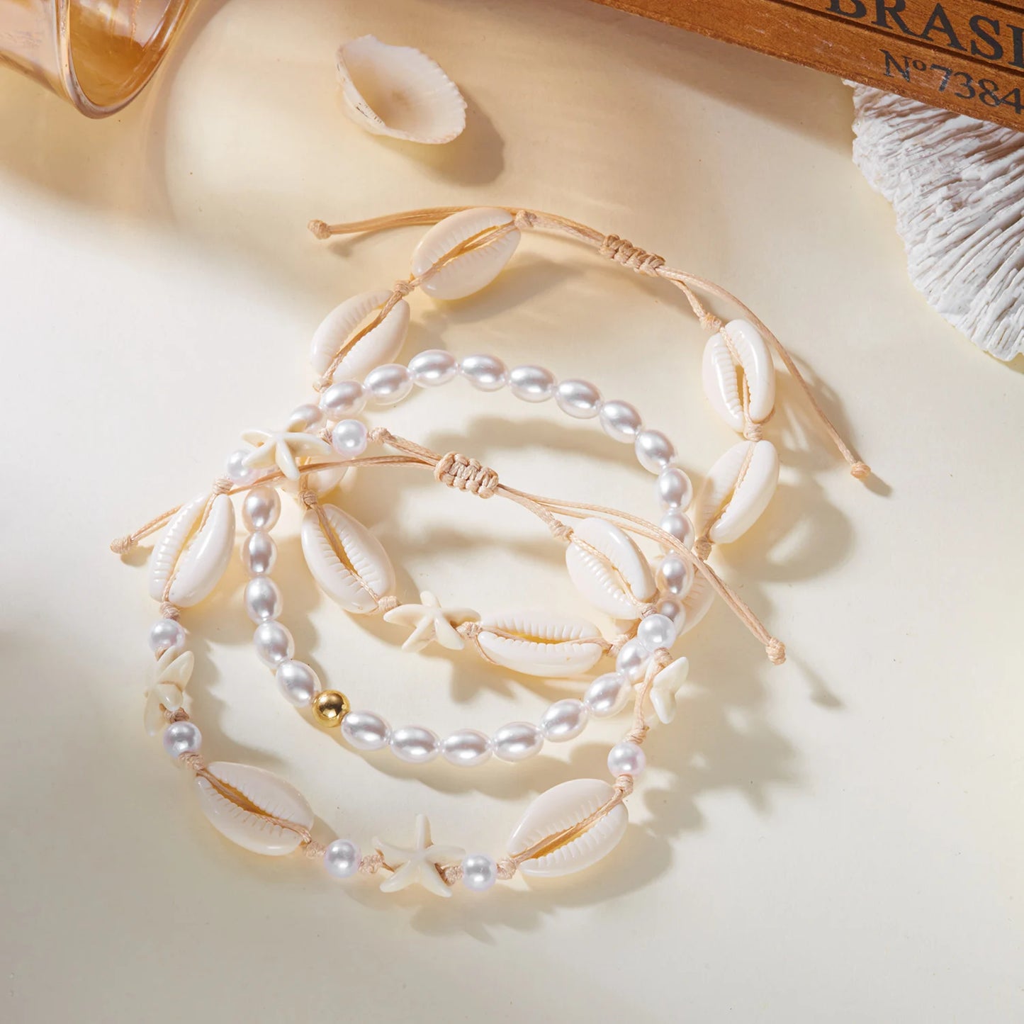 New Bohemia Starfish Conch Shell Beads Anklet For Women Double Heart Beaded Leg Chain Summer Beach Party Barefoot Sandal Jewe