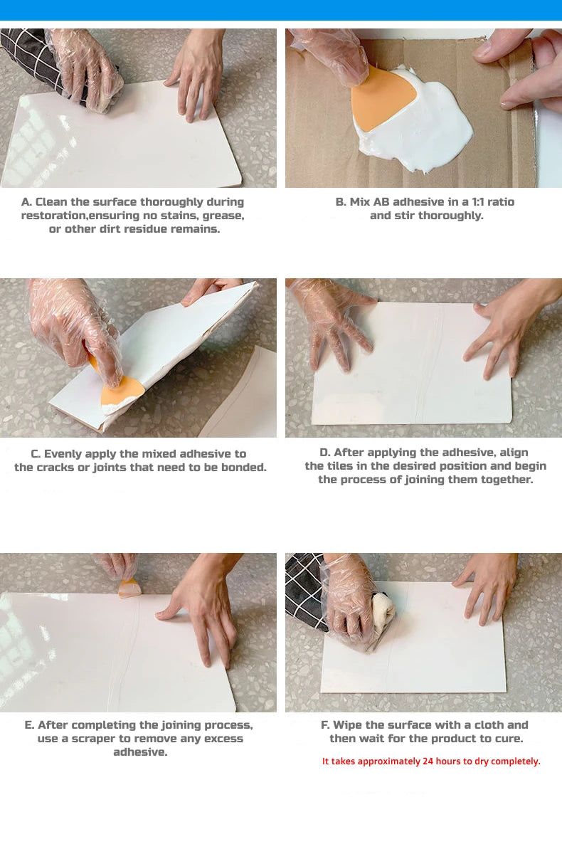 Tile Ceramic Repair Agent Kit for Floor Toilet Sink Tub Crack Chip Gap Filler. Waterproof, Mildew Resistant, Wearproof Easy U