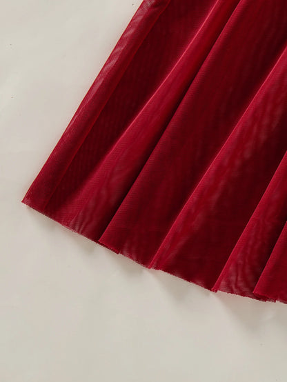 Wine Red Ladies' countryside style wheat ear embroidery semi transparent nightgown, elegant and comfortable, bow design ZA825
