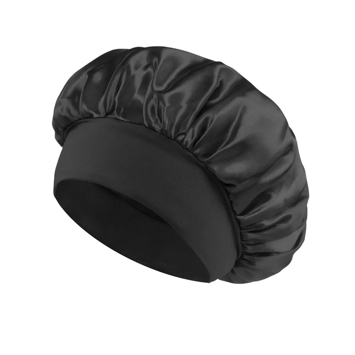 Women Satin Bonnet Hair Bonnet for Sleeping Hair Care Silk Bonnets Solid Wide-brimmed Sleeping Hat with Elastic Soft Band - b