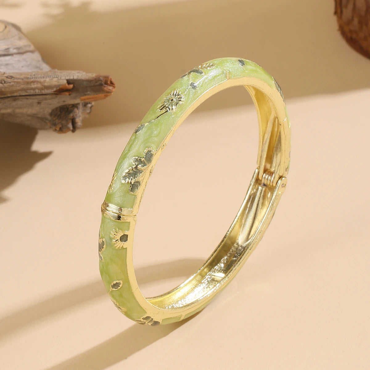 FTCY Vintage Bracelet For Women Small Flower Ethnic Style Cloisonne Bangles Women's Elegant Jewelry Gifts - Green
