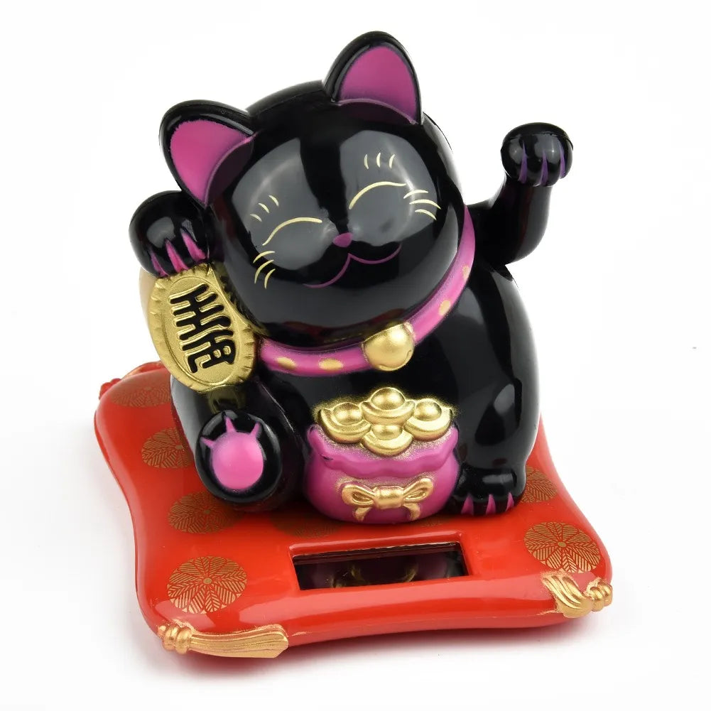 Holiday Seasonal Décor 2.5 Japanese Solar Wave Hand Lucky Cat Car Decorations New Year Figurines & Miniatures Hanging 1pc - B