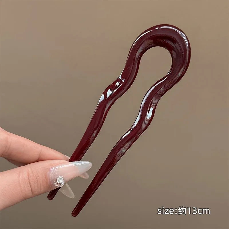 New U-Shaped Hair Fork Women Fashion Tortoiseshell Acetate Hairpin Geometric Design Headwear Hair Sticks Girl Hair Accessorie