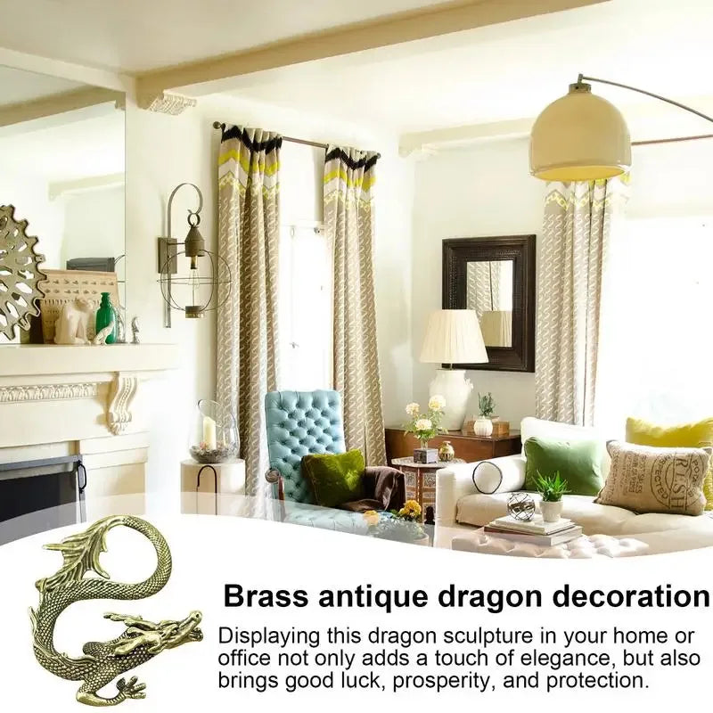 Vintage Brass Chinese Zodiac Dragon Miniature Statue Desktop Ornament Chinese Mythical Beast Figurine Retro Home Decor Craft