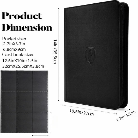9 Pocket Zipper Card Binder, 360 Trading Card Holder Book, Premium PU Cover Zip Binder for Cards, Durable Side Loading Card
